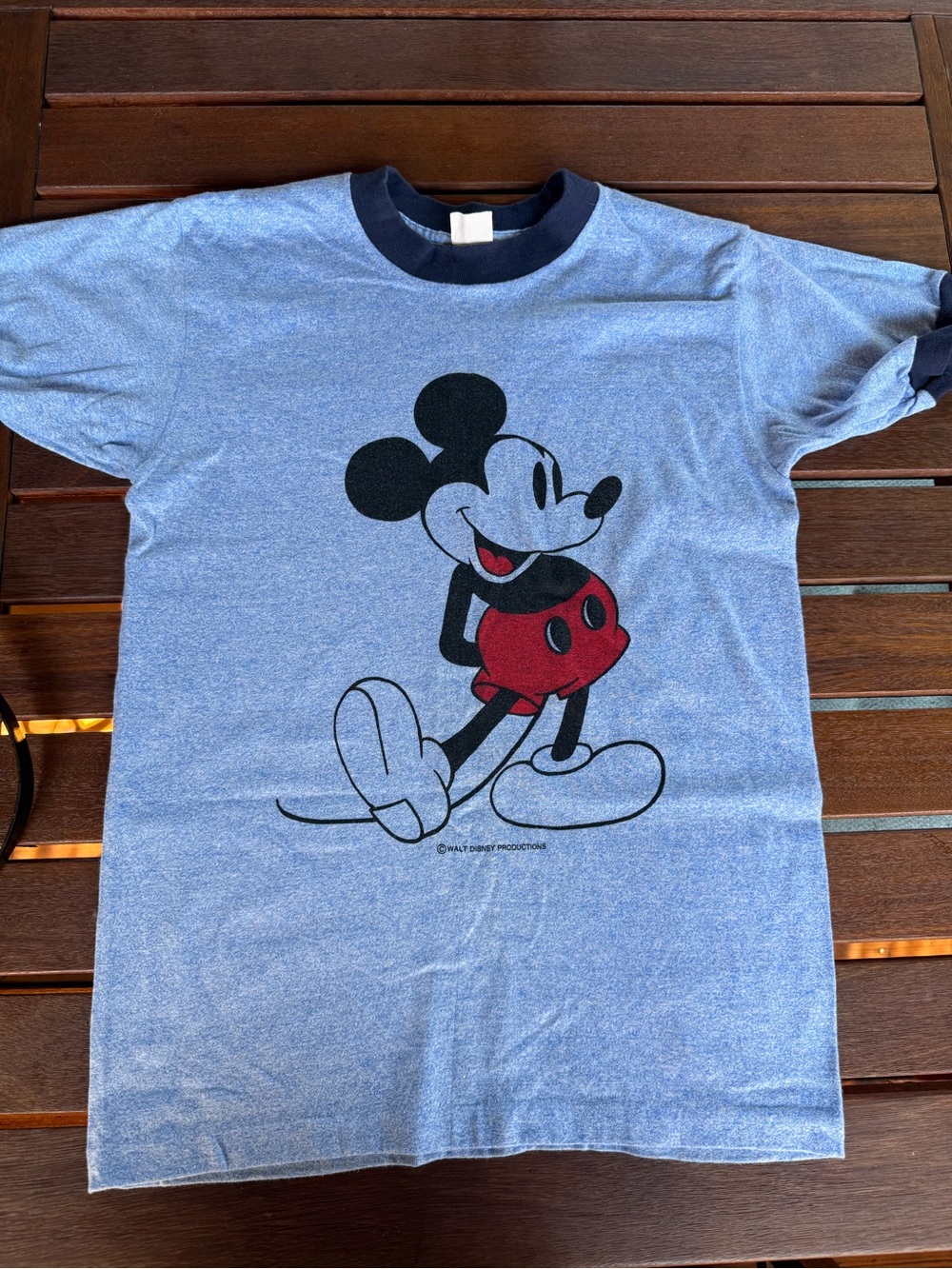 Vintage Disney Heather blue Mickey Mouse ringer t-shirt.
